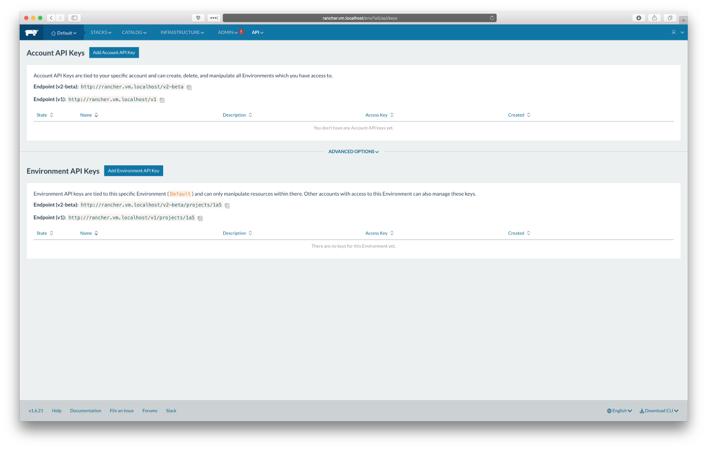 Rancher UI, Adding Environment API Key