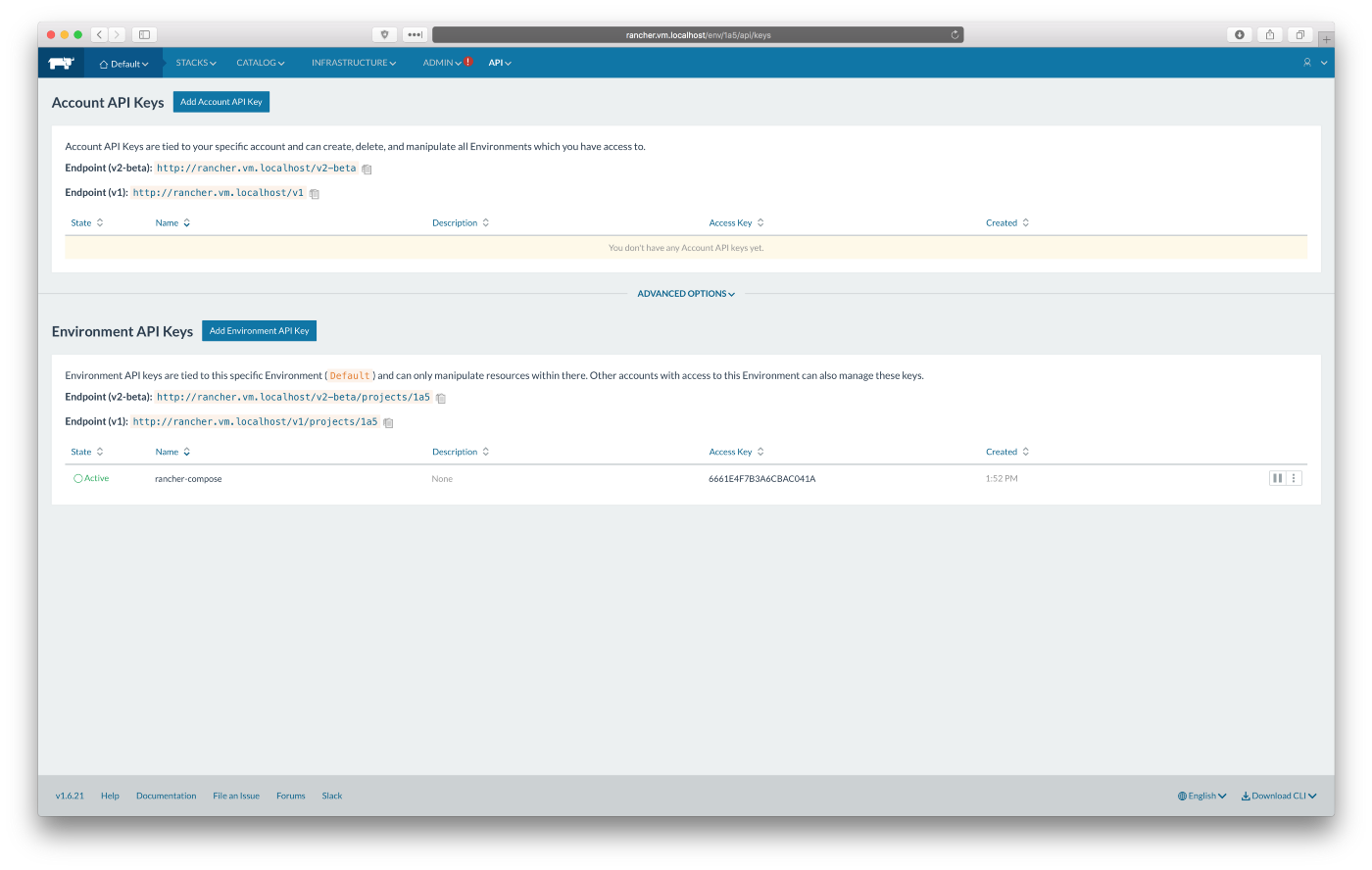 Rancher UI, Adding Environment API Key