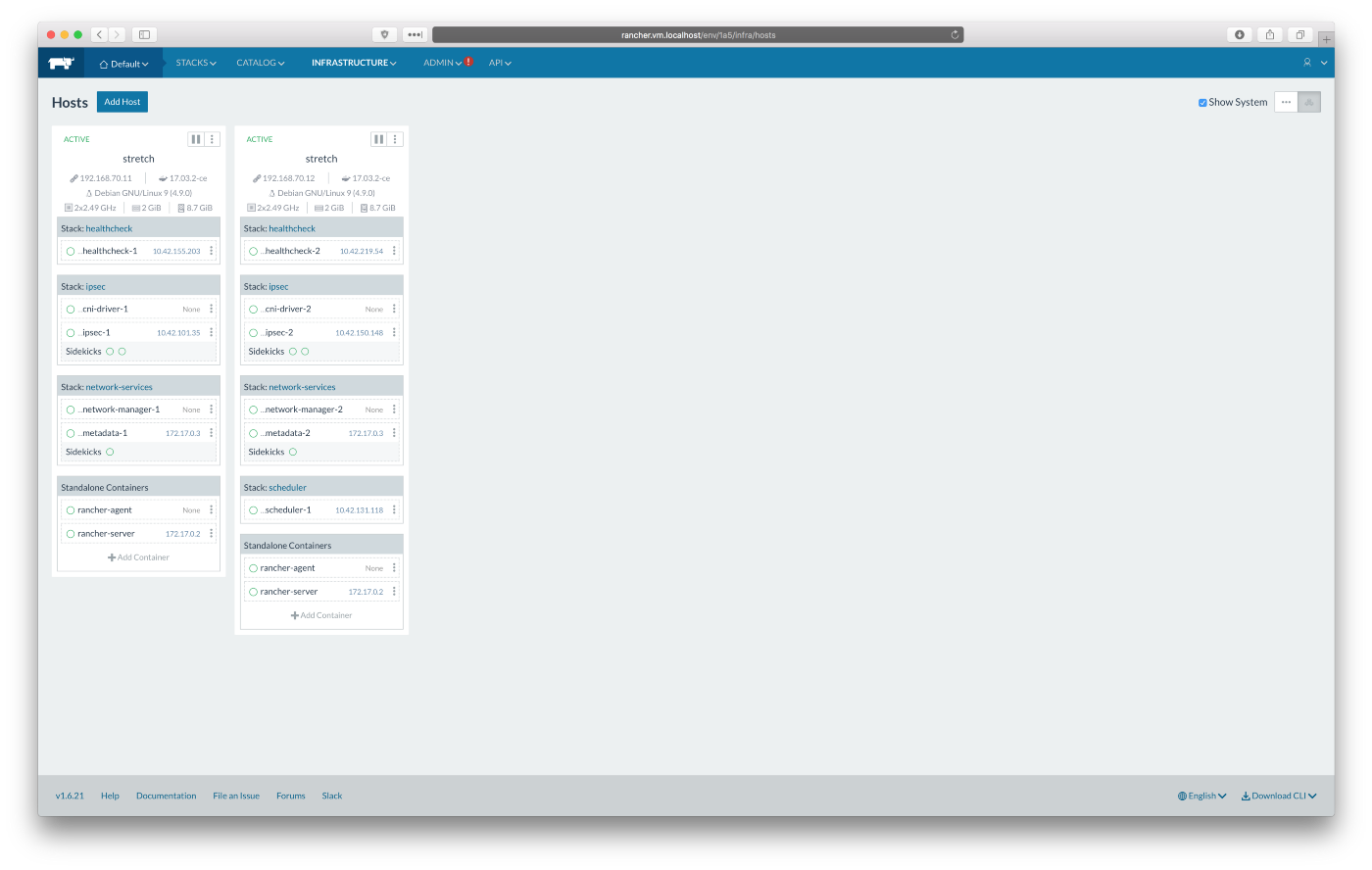 Rancher UI, Hosts overview