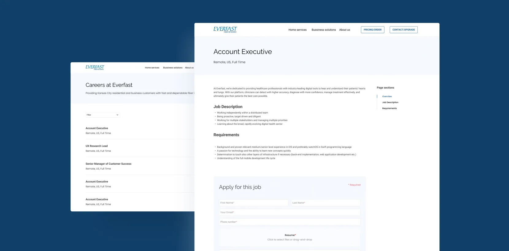 Everfast - web portal for an internet provider in kansas city