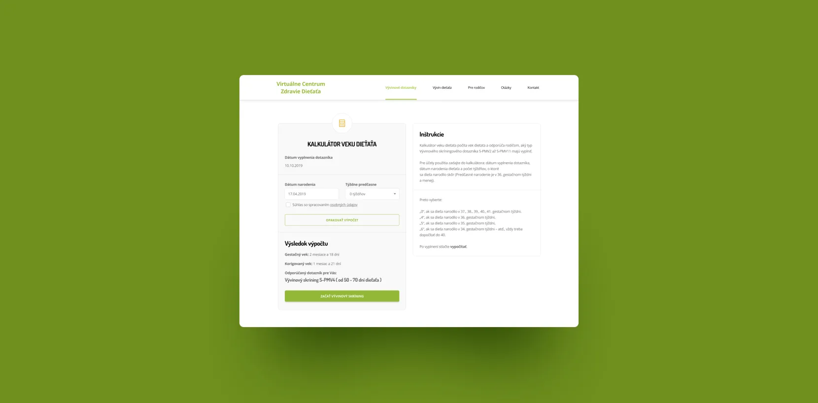 Zdravie dieťaťa web app