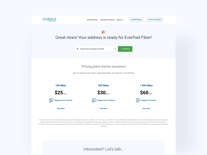 Everfast - web portal for an internet provider in kansas city