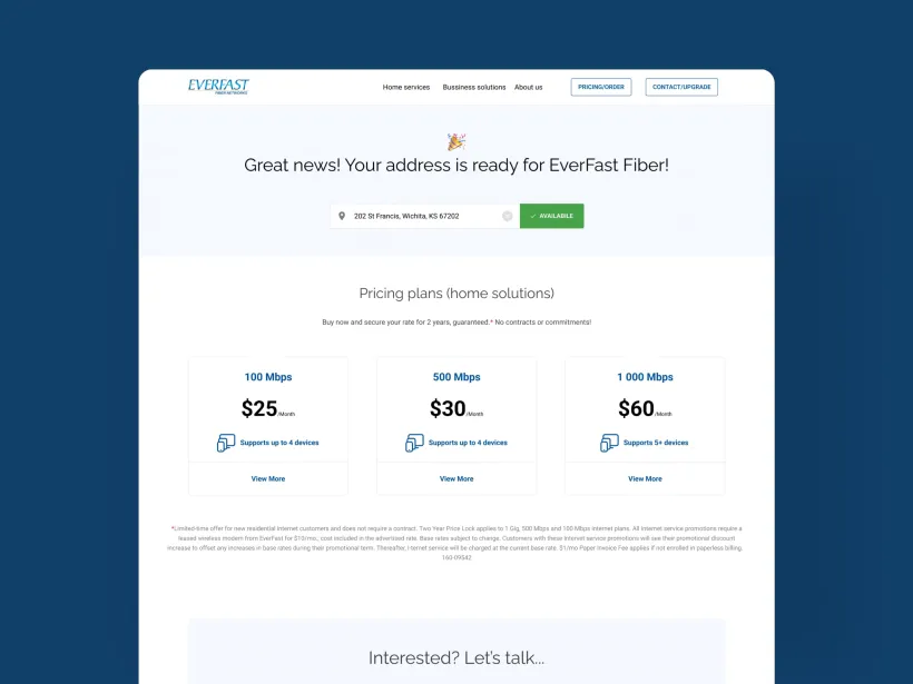 Everfast - web portal for an internet provider in kansas city